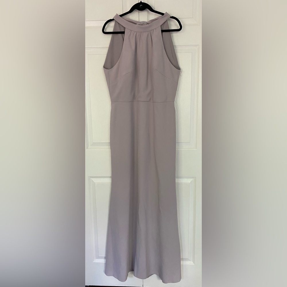 Jenny Yoo Dress NWOT Crepe High Neck Halter Bridesmaid Wedding Dress Taupe 16